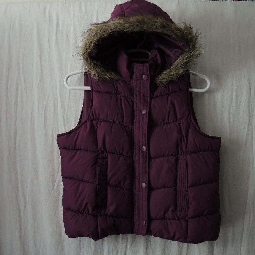 Arizona Jean Co Quilted Puffer Vest Purple Full Zip with Hood Size XL